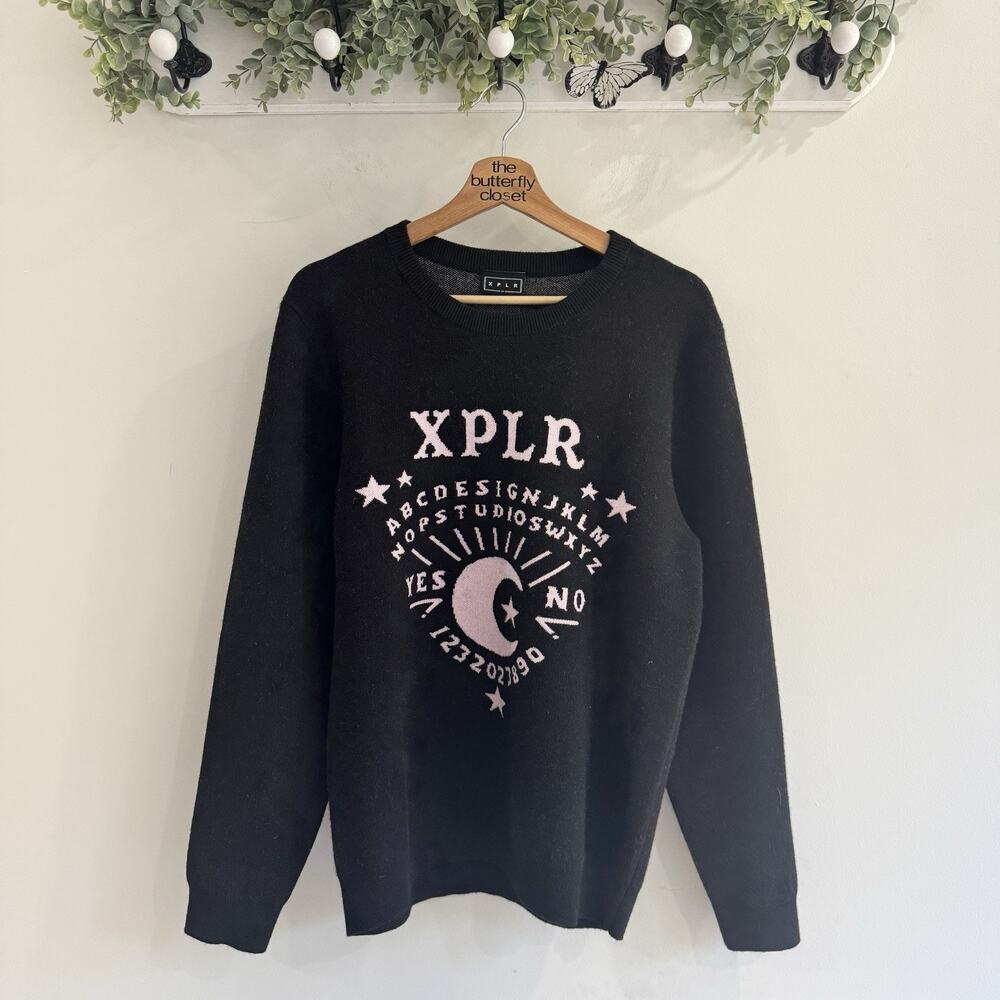 XPLR Ouija Print Black Sweater Medium M9025
